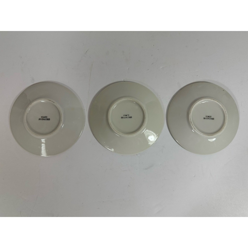Irish Saucers Vtg C&S 10A31 Bone China Green Rim White Clover 4.5" Set 3 - Picture 5 of 6
